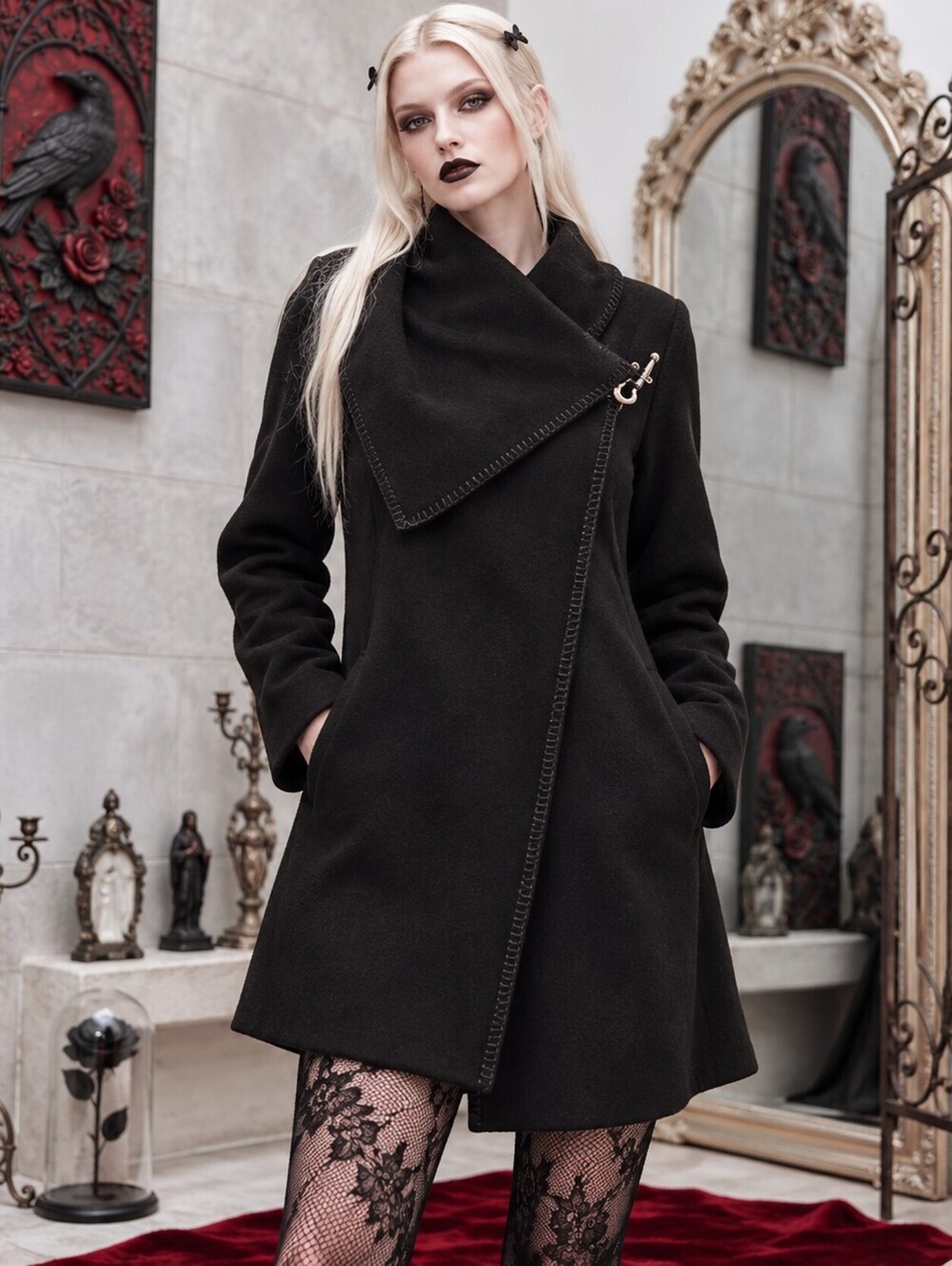 Susan Graver Weekend Size XL Black Asymmetrical Wrap Coat Gothic Chic